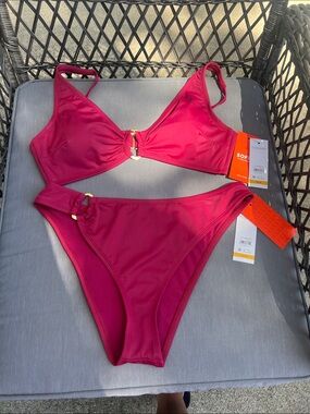 Raspberry Pink Ring-Accent Bikini Set